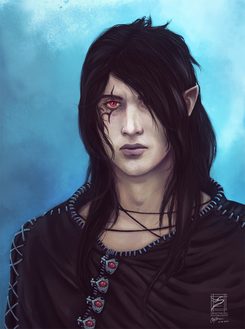 Maelorn is a nevaari with red eyes and black hair. Nevaari is a race from Haranutarie.
